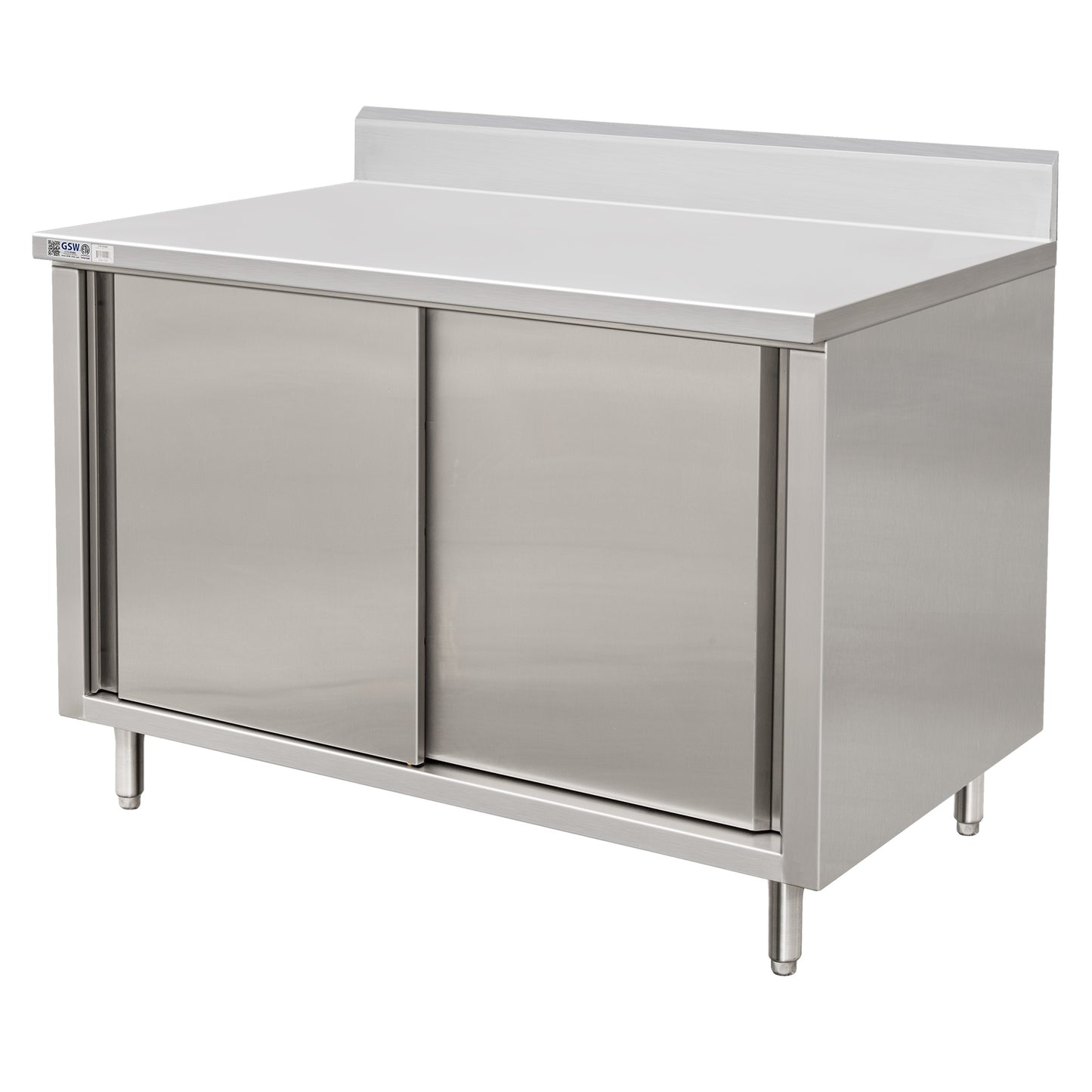 GSW 72" x 24" Stainless Steel Enclosed Work Table Cabinet - Sliding Doors, 4in Rear Upturn
