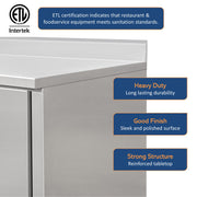 GSW 48" x 24" Stainless Steel Enclosed Work Table Cabinet - Sliding Doors, 4in Rear Upturn