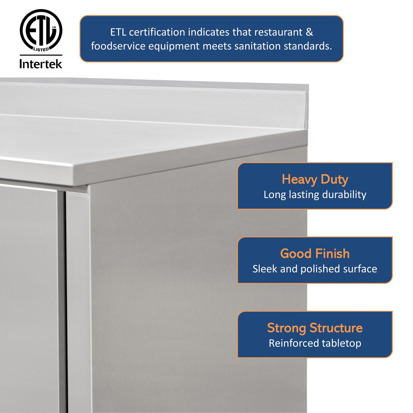 GSW 72" x 24" Stainless Steel Enclosed Work Table Cabinet - Sliding Doors, 4in Rear Upturn
