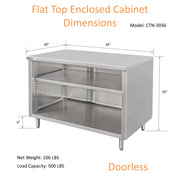 GSW 36" x 30" Flat Top All Stainless Steel Enclosed Work Table Cabinet - Open Front