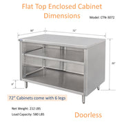 GSW 72" x 30" Flat Top All Stainless Steel Enclosed Work Table Cabinet - Open Front