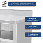 GSW 72" x 30" Stainless Steel Enclosed Work Table Cabinet - Open Front, 4in Rear Upturn