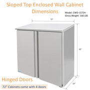 GSW 72" x 15" Stainless Steel Sloped Top Wall Cabinet - Hinged Doors