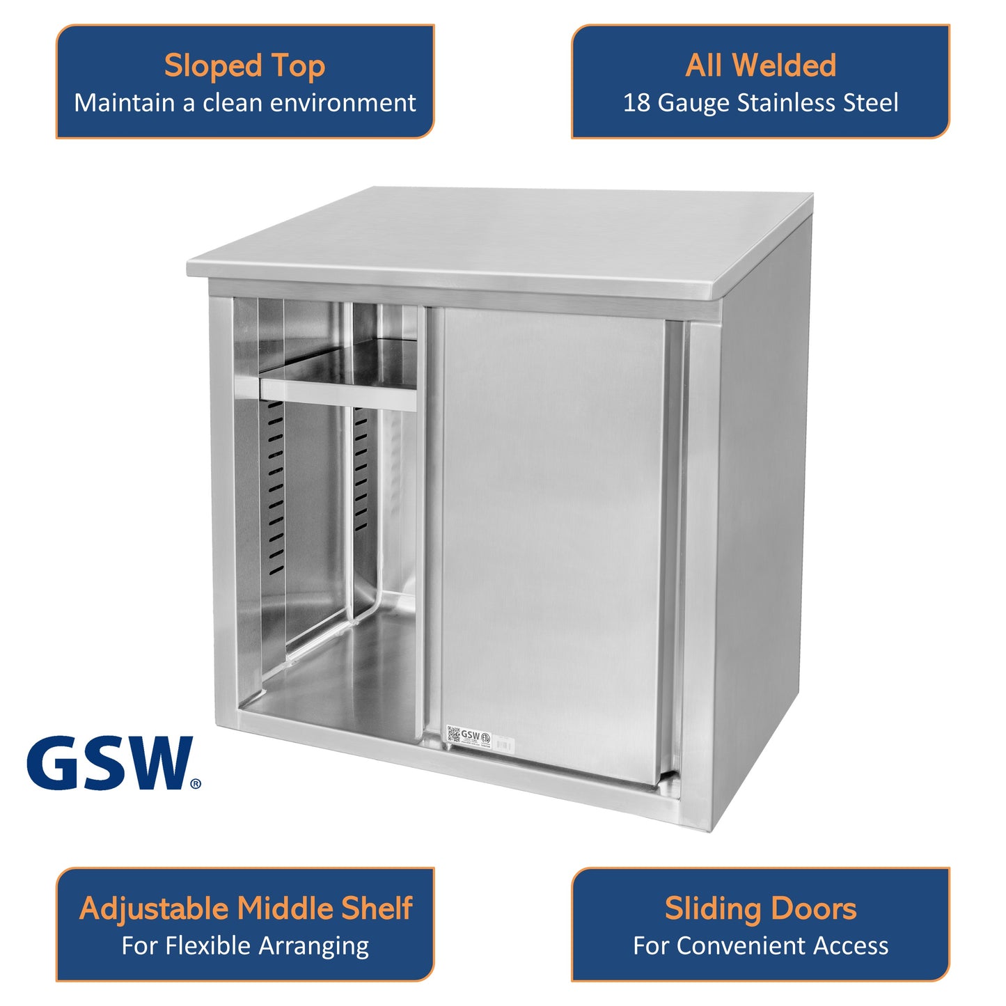 GSW 36" x 15" Stainless Steel Sloped Top Wall Cabinet - Sliding Doors