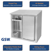 GSW 72" x 15" Stainless Steel Sloped Top Wall Cabinet - Sliding Doors