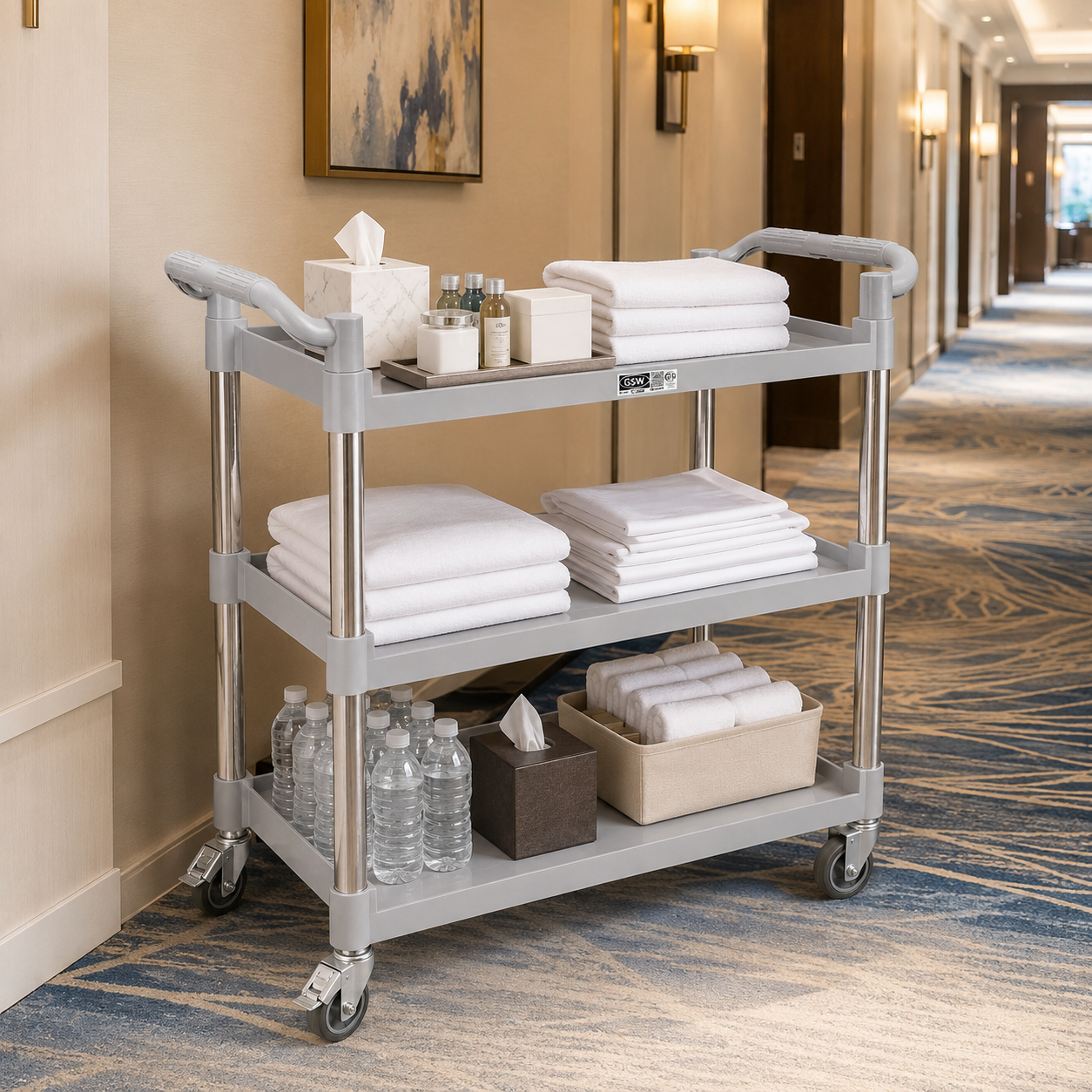GSW Functional Plastic Utility Bus Cart (16-1/4"W x 33-1/4"L x 40"H)