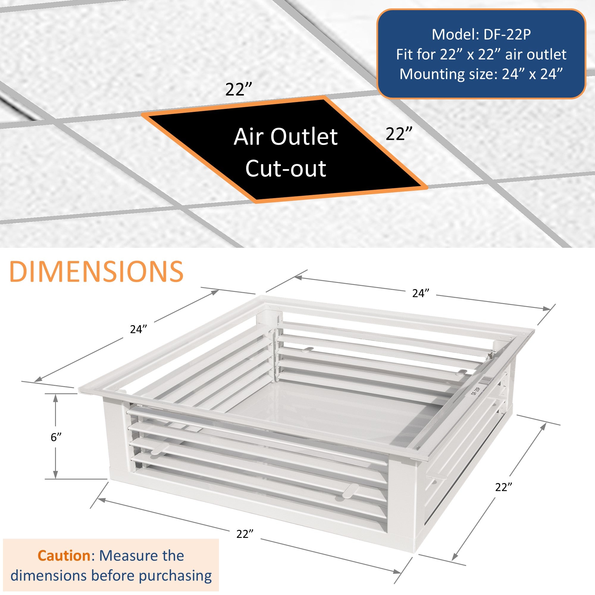 GSW 22" White Powder Coated 4-Way Adjustable Metal Diffuser for Evaporative/Swamp Cooler (22"x22"x6")