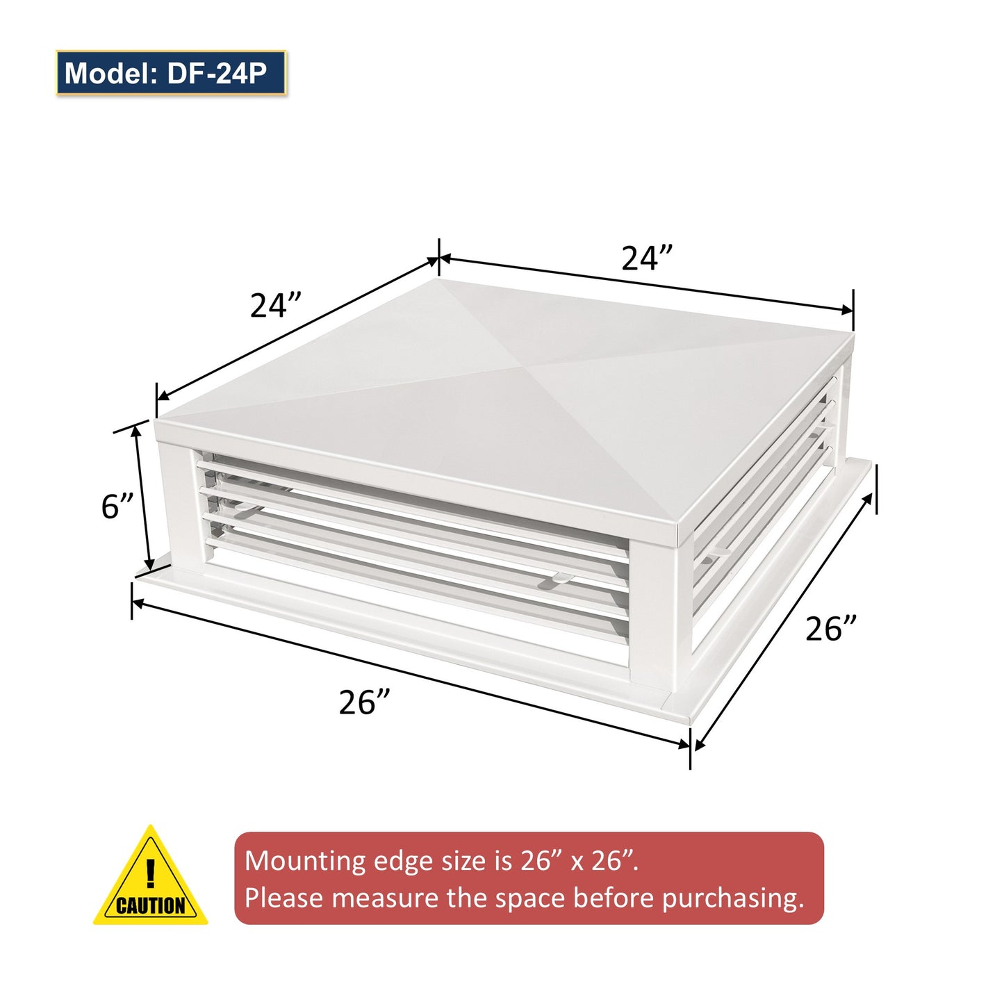 GSW 24” White Powder Coated 4-Way Adjustable Air Diffuser for Evaporative Swamp Cooler, 26” x 26" Mounting Edge (24"x24"x6")