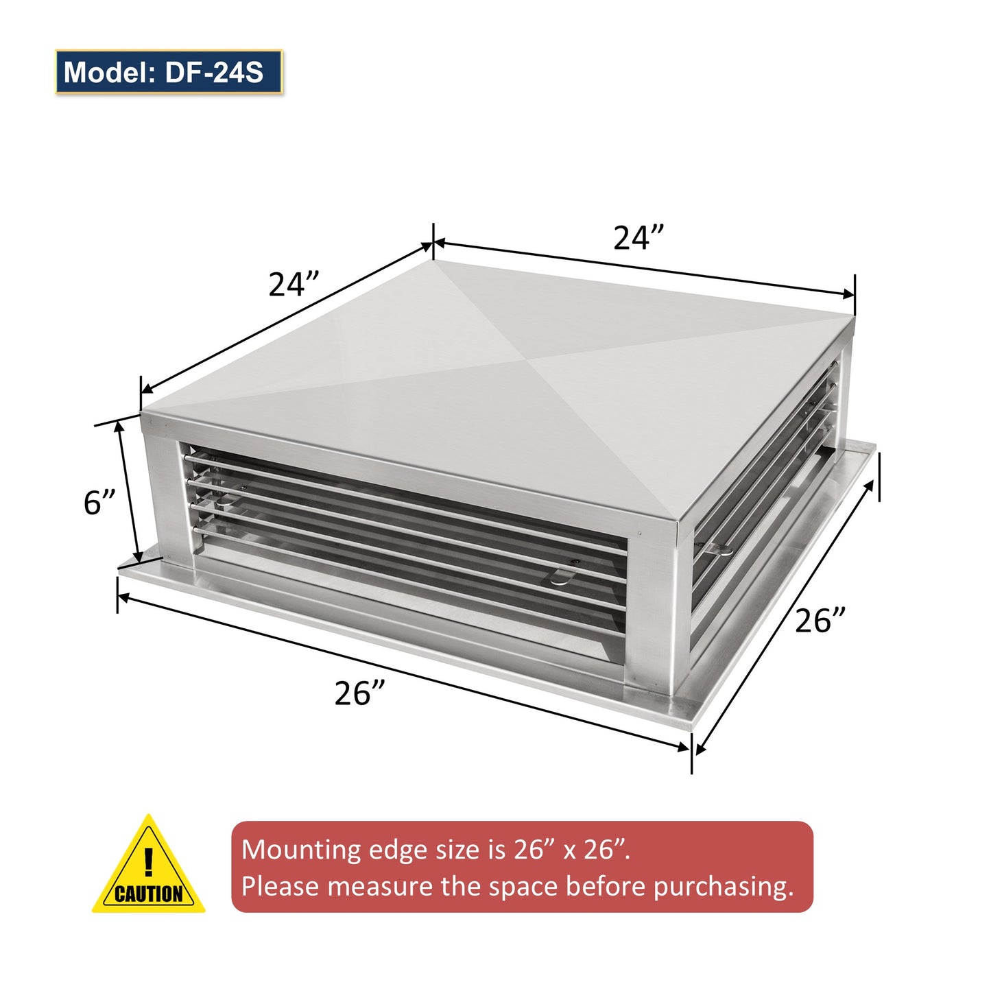 GSW 24” Stainless Steel 4-Way Adjustable Air Diffuser for Evaporative Swamp Cooler, 26” x 26" Mounting Edge (24"x24"x6")
