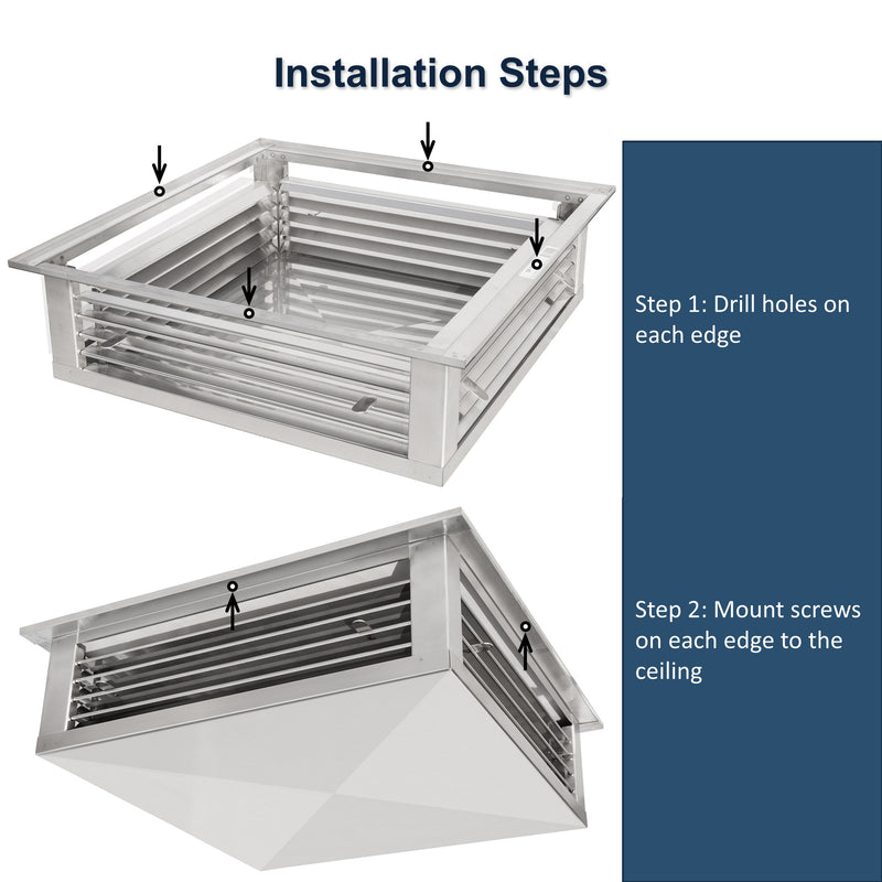 GSW 14” Stainless Steel 4-Way Adjustable Air Diffuser for Evaporative Swamp Cooler, 16” Mounting Edge (14"x14"x6")