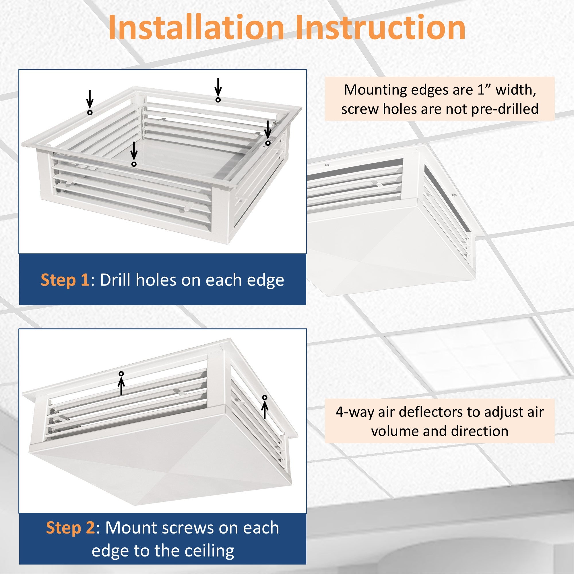 GSW 20" White Powder Coated 4-Way Adjustable Metal Diffuser for Evaporative/Swamp Cooler (20"x20"x6")