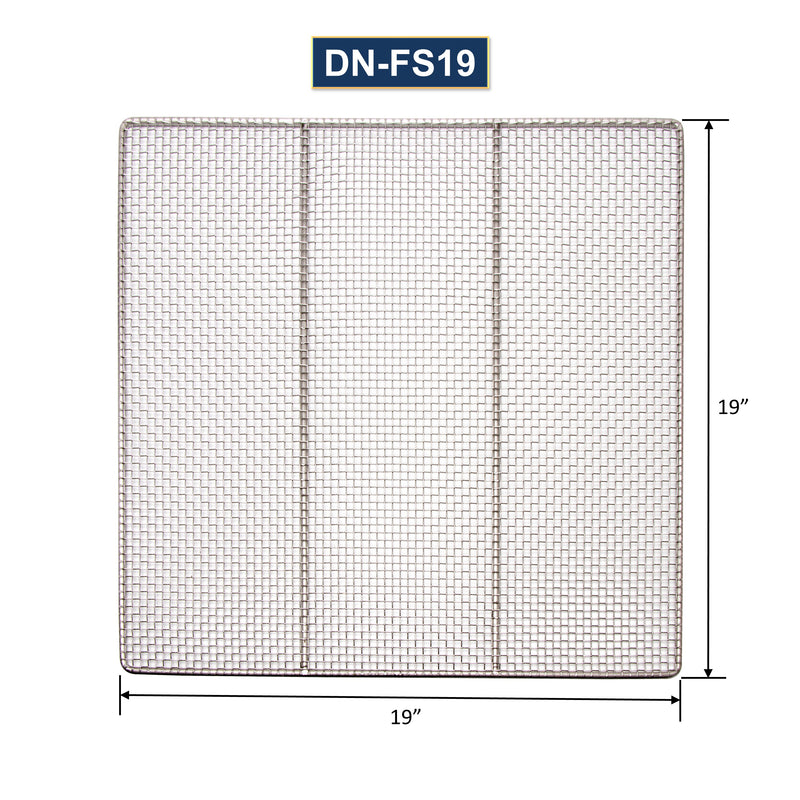 GSW 19" x 19" DN-FS19 Heavy Duty 19 Gauge 4-mesh Stainless Steel Woven Mesh Donut Frying Screen, 1/4"D Outer Frame and Support Rods