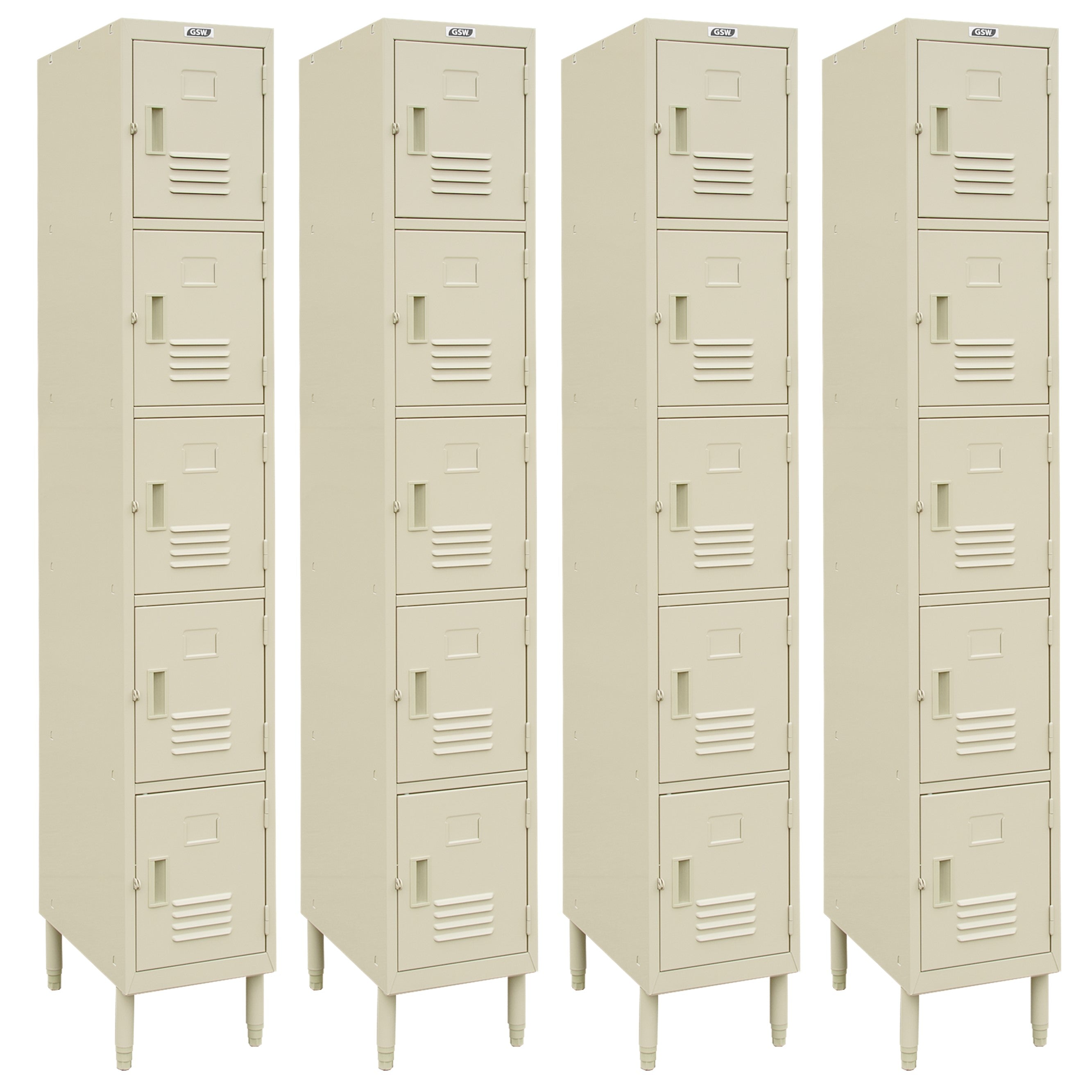 GSW EL-5DR Premium Steel 5 Door Employee Storage Stand Locker for Home, Office, Gym, Garage, Restaurant, School, 12” x 20” x 77”