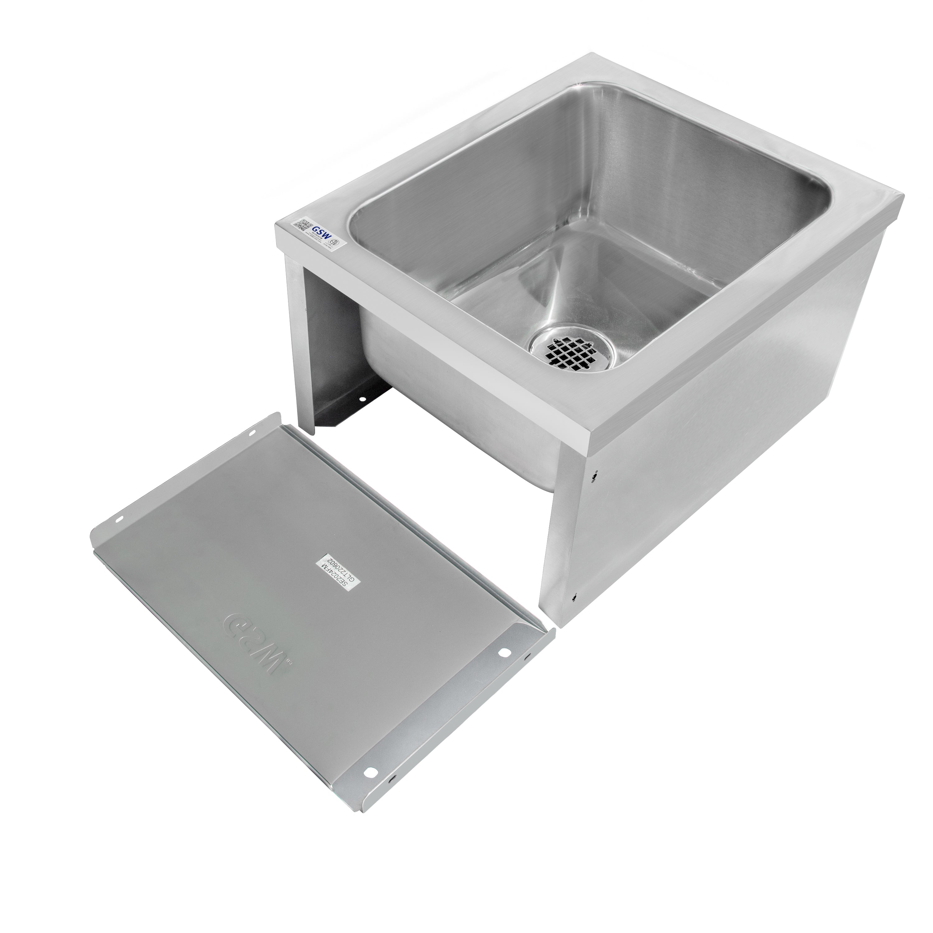 GSW SE2424FM Commercial Stainless Steel Floor Mount Mop Sink With Strainer - Perfect for Restaurant, Bar, Buffet (24"W x 24"L x 14"H)