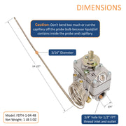 Robertshaw FDTH-1-04-48 Gas Oven Thermostat for 46-1076 Baker Pride M1005X Lincoln 369006, 48" Capillary