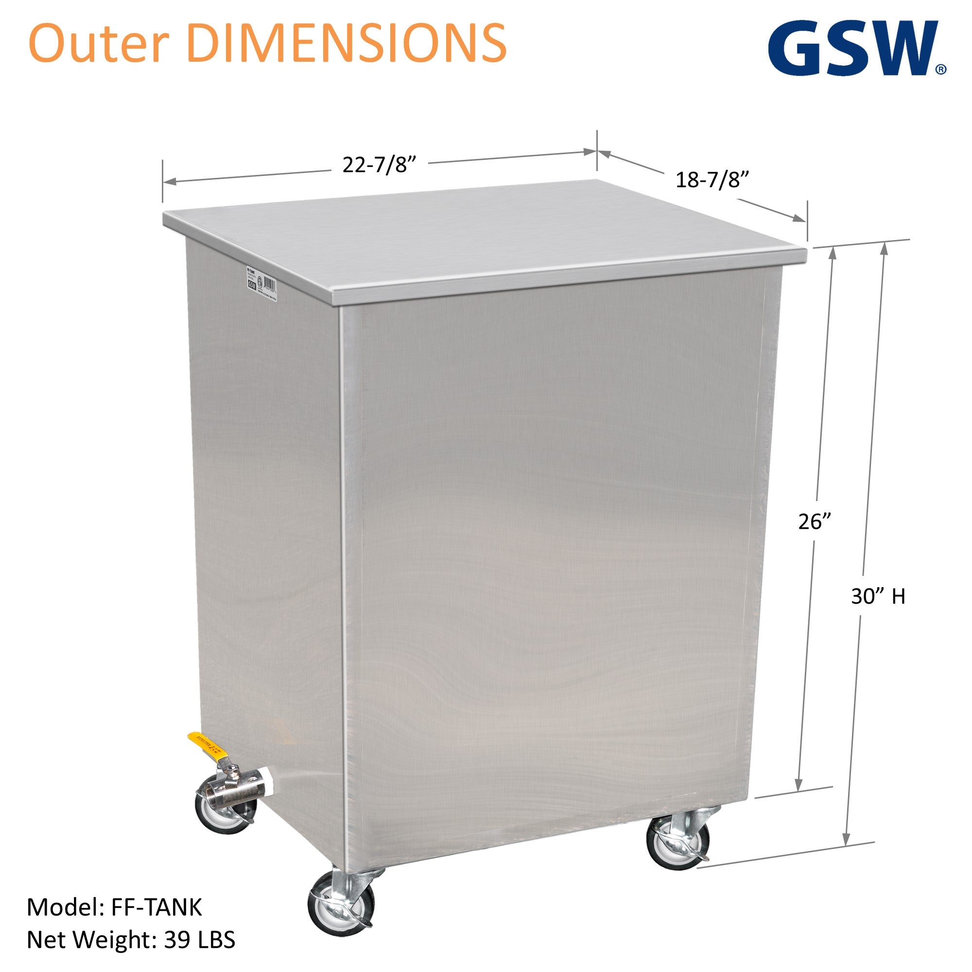 GSW FF-TANK 23" x 19" All Welded Stainless Steel Restaurant Soak Clean Grease Hood Filter Tank with Lid