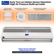 Awoco 48” Early Turn On Super Power 2 Speeds 1650 CFM Commercial Indoor Air Curtain, UL Certified, 120V Unheated with Magnetic Switch and Motion Sensor Detection