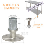 Leyso FT-SP3 Set of 4 Stainless Steel Flanged Feet 1” Adjustable w/ 3-½” Diameter Flange for Stainless Steel 1-⅝” O.D. Tubing (Flanged Foot)