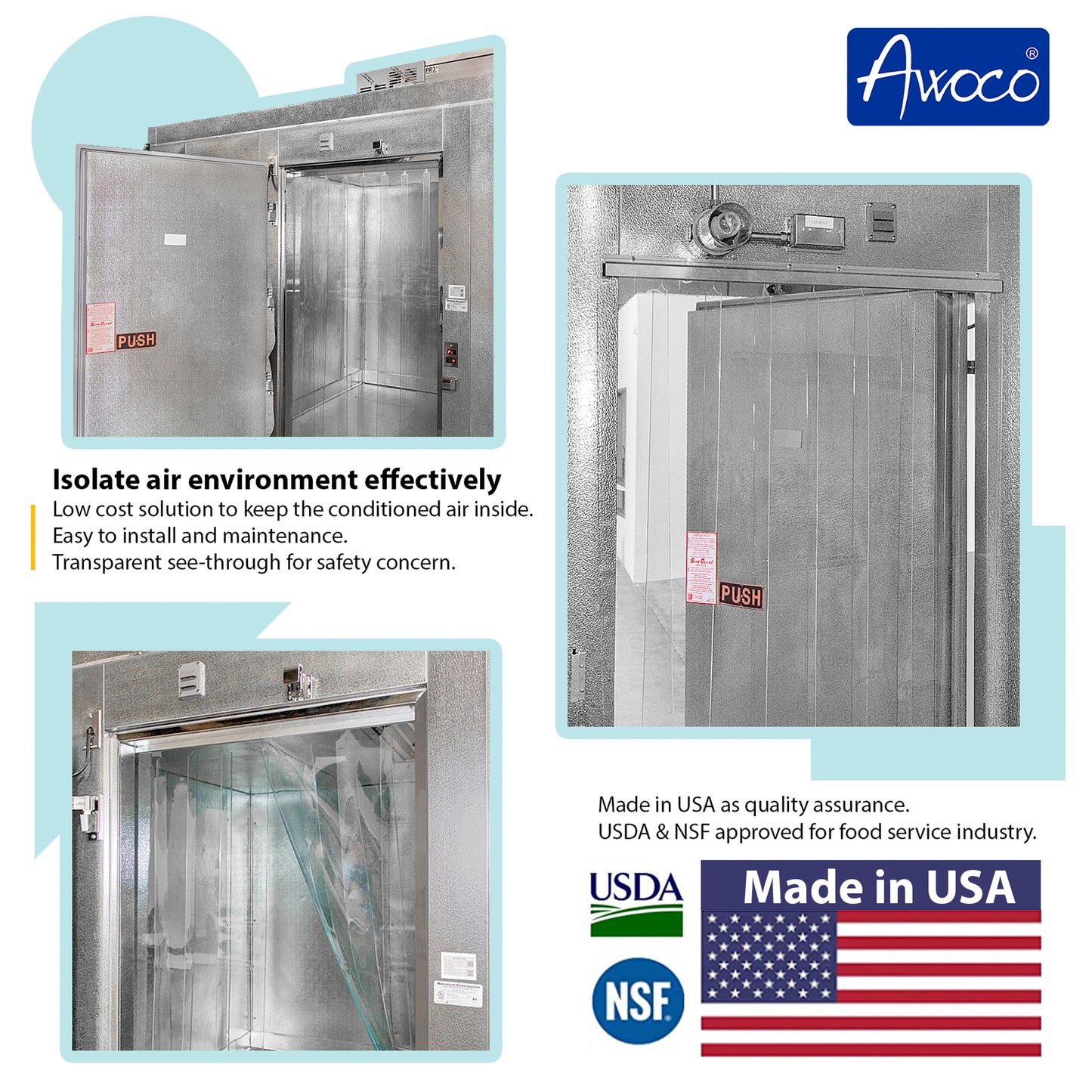 Awoco 38" x 84" Vinyl Strip Climate Control Curtain Kit, Slide-in Strips Perfect for Freezers, Coolers and Warehouse Doors NSF Approved