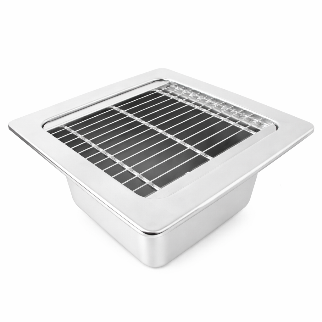Leyso 12"x12" Type 304 Stainless Steel Floor Sink with Full Covered Top Grate, 6" Deep with 2" Drain for Restaurant, Bar and Commercial