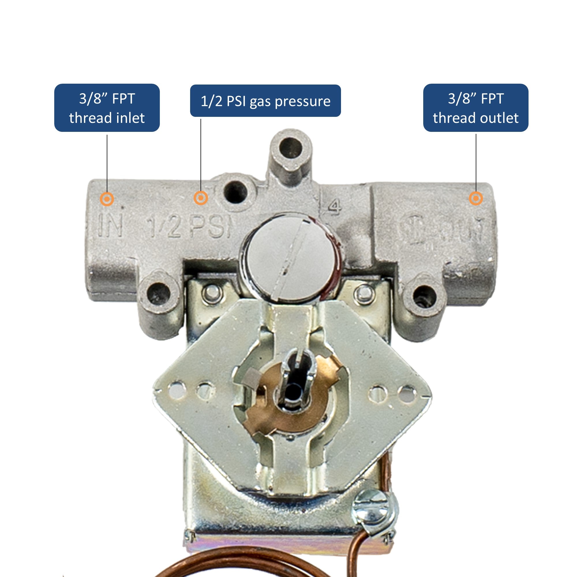 Robertshaw GST40240000 Gas Oven Thermostat, 3/8” FPT Thread, Temp 220 - 550 °F, 36" Capillary Length