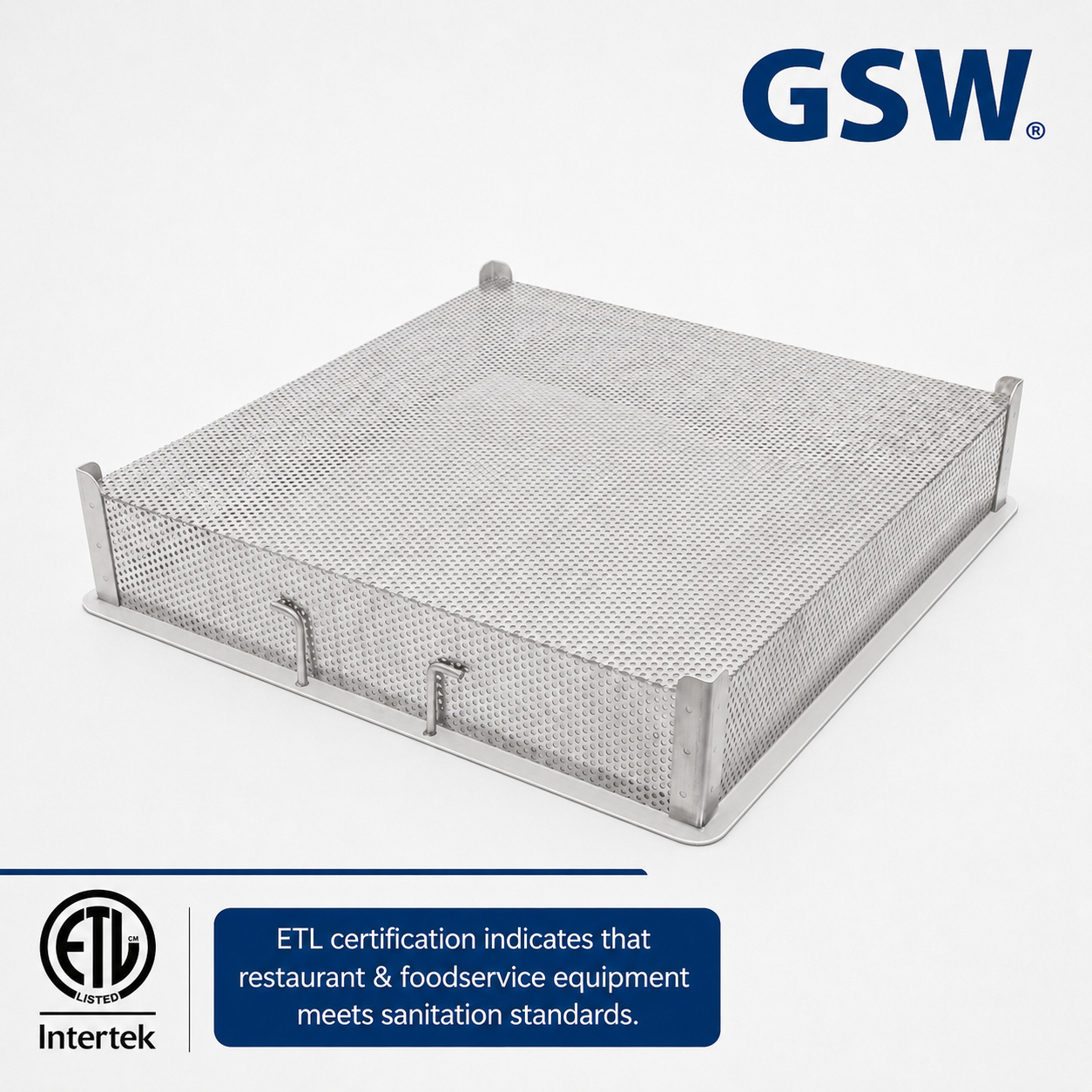 GSW 20 x 20 in Stainless Steel Drop-In Compartment Sink Drain Basket - ETL Certified
