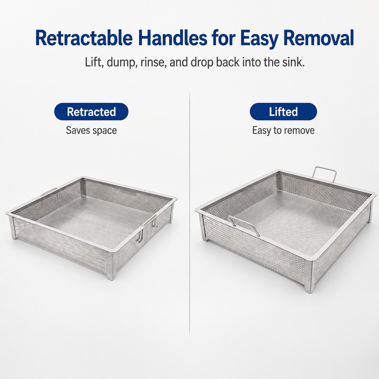 GSW 18 x 18 in Stainless Steel Drop-In Compartment Sink Drain Basket - ETL Certified