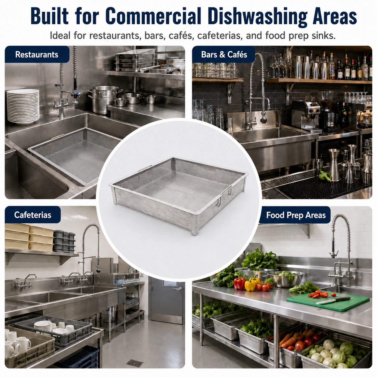 GSW 24 x 24 in Stainless Steel Drop-In Compartment Sink Drain Basket - ETL Certified