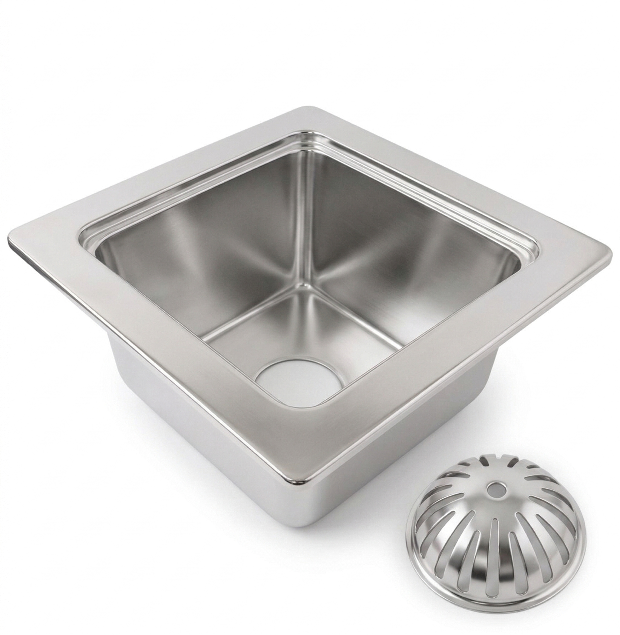 Leyso 12"x12" Type 304 Stainless Steel Floor Sink with Dome Strainer, 6" Deep with 3" Drain for Restaurant, Bar and Commercial