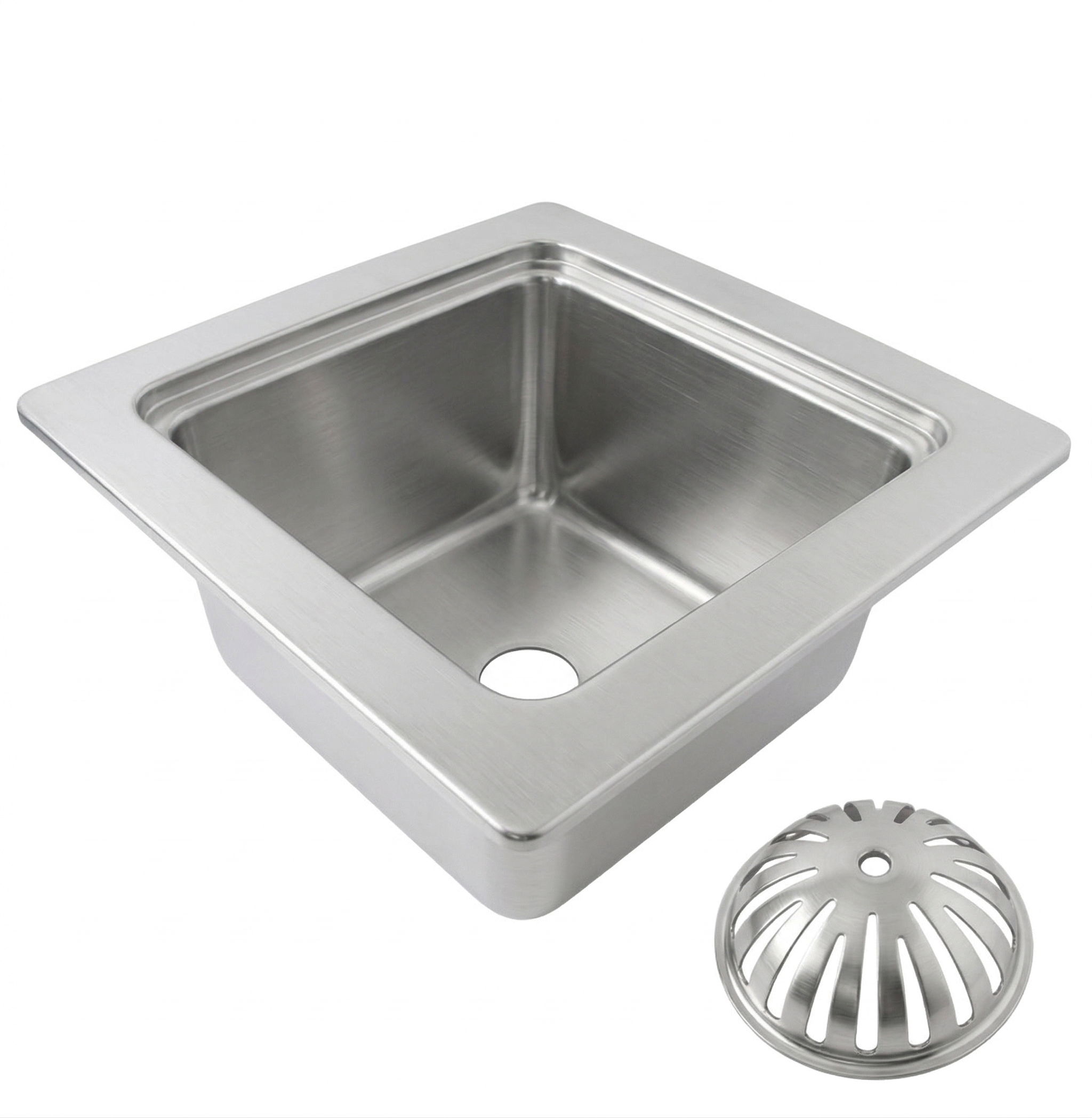 Leyso 12"x12" Type 304 Stainless Steel Floor Sink with Dome Strainer, 6" Deep with 2" Drain for Restaurant, Bar and Commercial