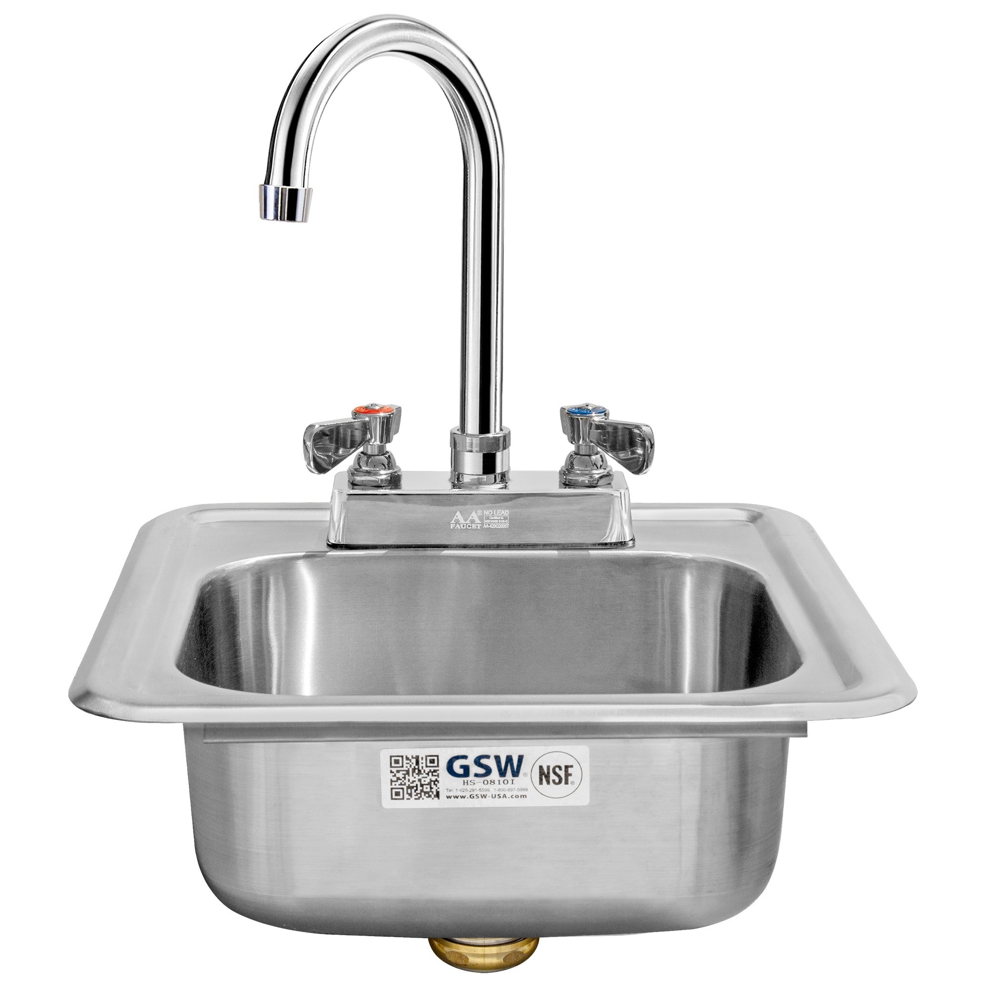 GSW HS-0810I Mini 13" x 13" Commercial Stainless Steel Drop-In Hand Sink with Gooseneck Faucet for Restaurants, Kitchens, Clinics, Bars