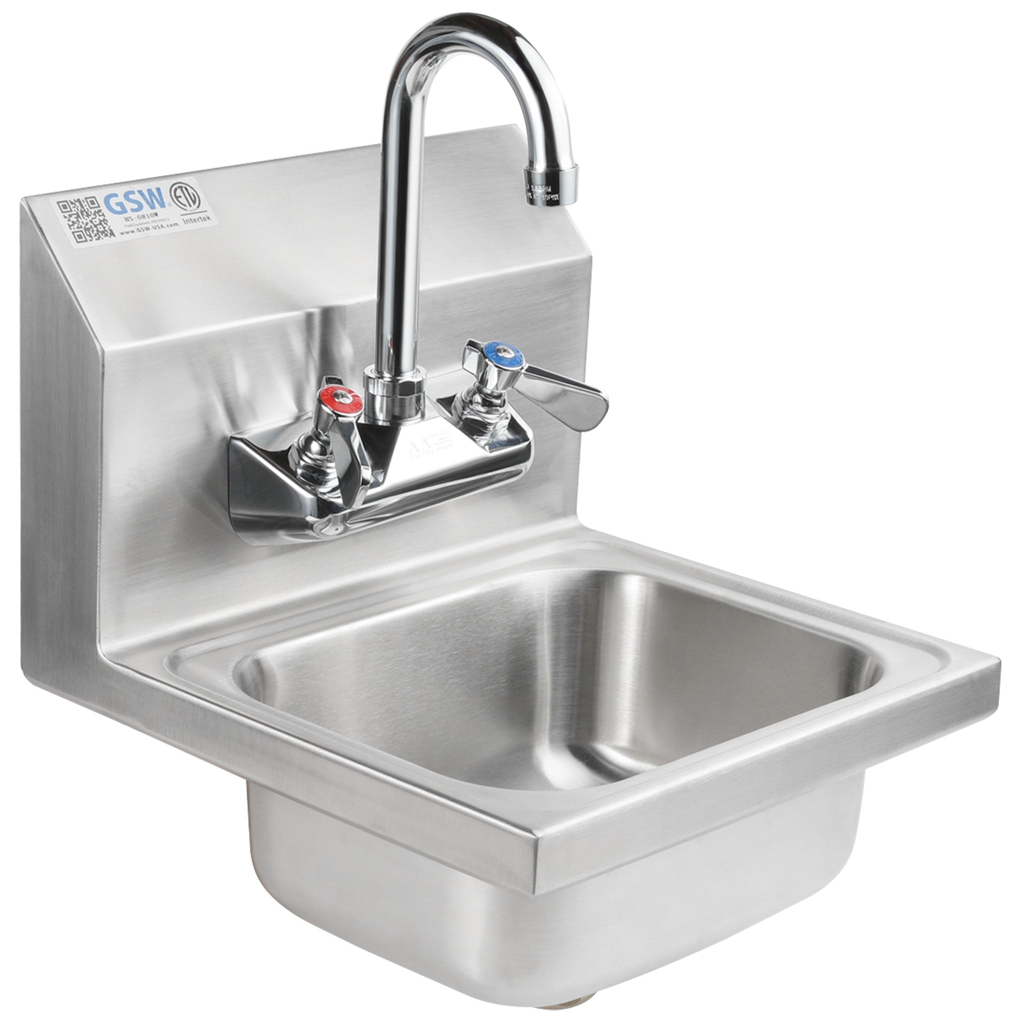 GSW HS-0810W Mini Style 12" x 12" Commercial Stainless Steel Wall Mount Hand Sink with 4" Gooseneck Faucet for Restaurants, Kitchens, Garages, Bars