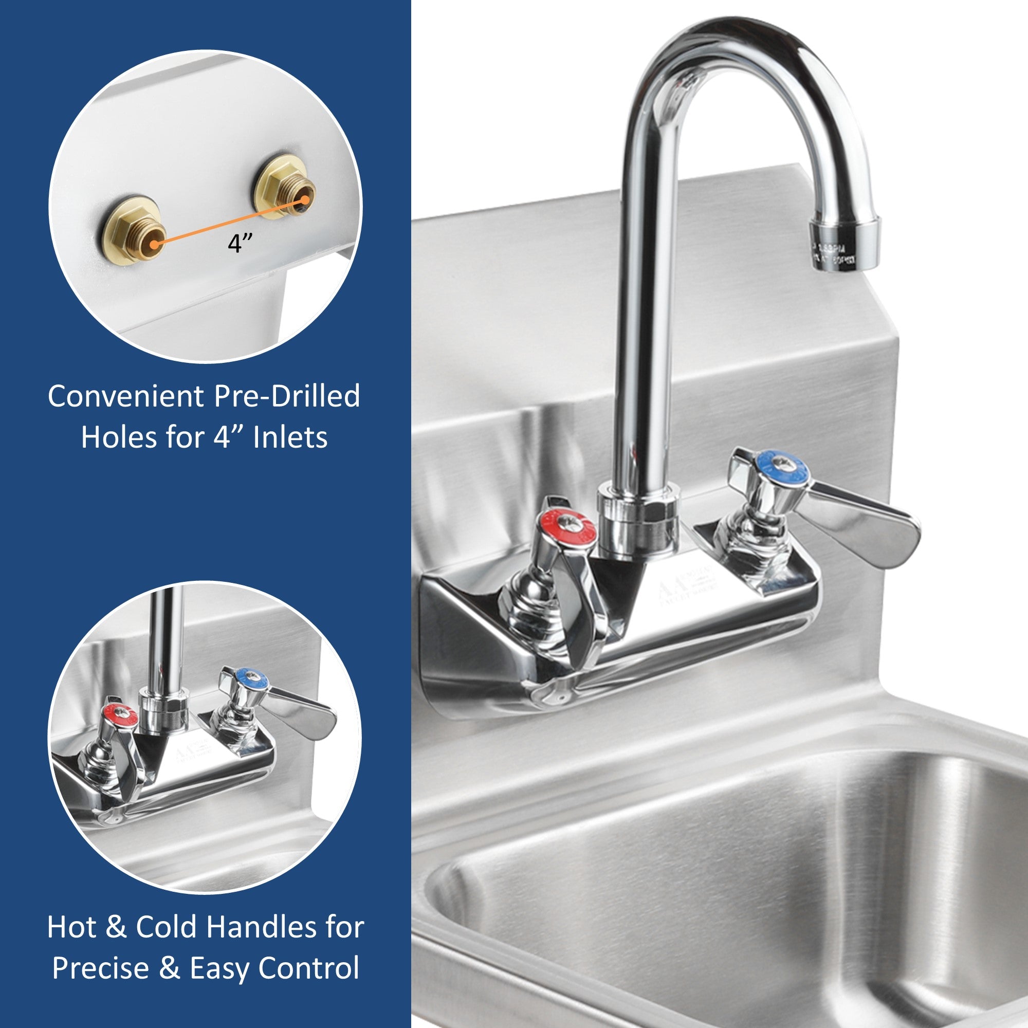 GSW HS-0810W Mini Style 12" x 12" Commercial Stainless Steel Wall Mount Hand Sink with 4" Gooseneck Faucet for Restaurants, Kitchens, Garages, Bars