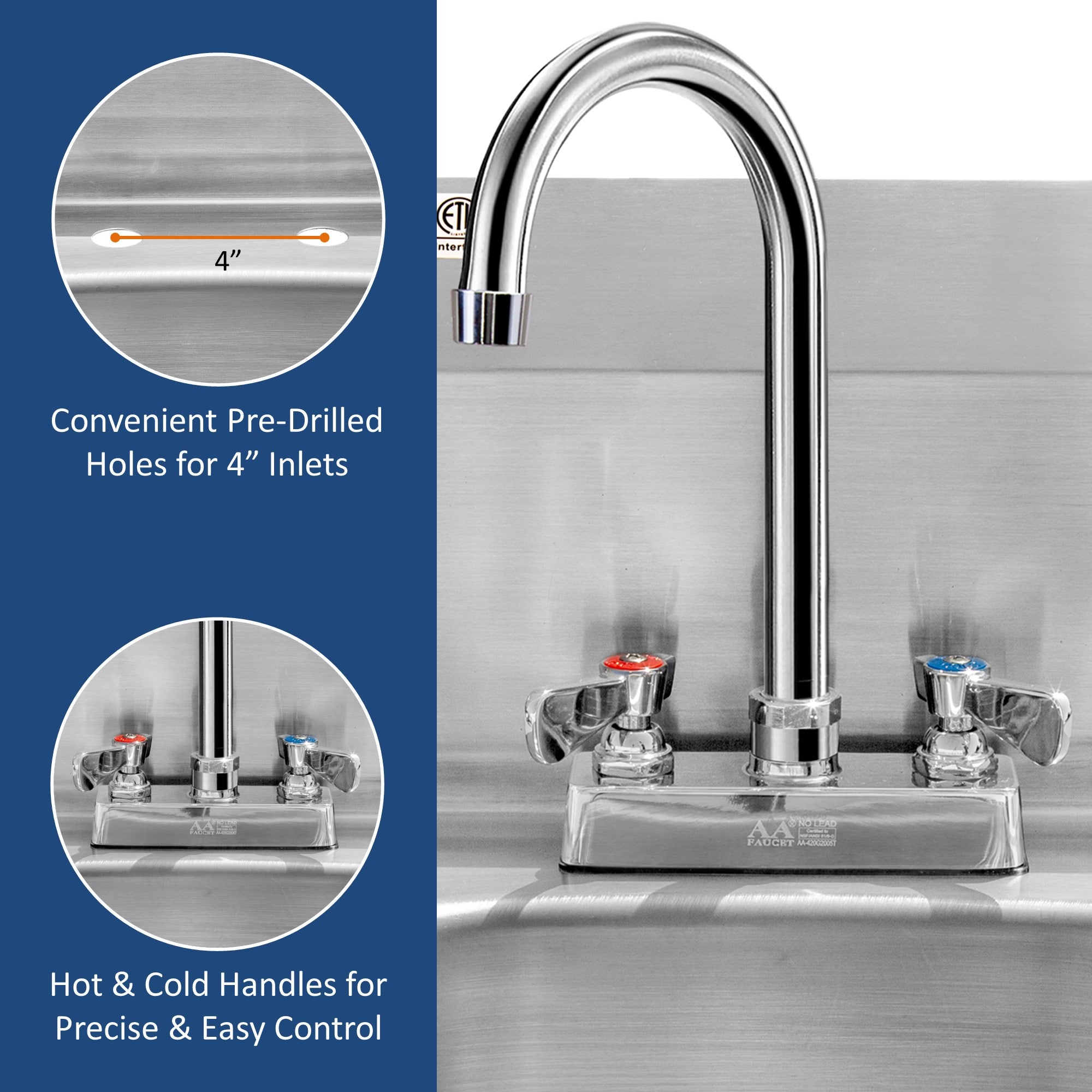 GSW HS-1416D Space Saver 14"x16" Commercial Stainless Steel Wall Mount Hand Sink with 4" Gooseneck Deck Mount Faucet for Restaurants, Kitchens, Garages, Bars