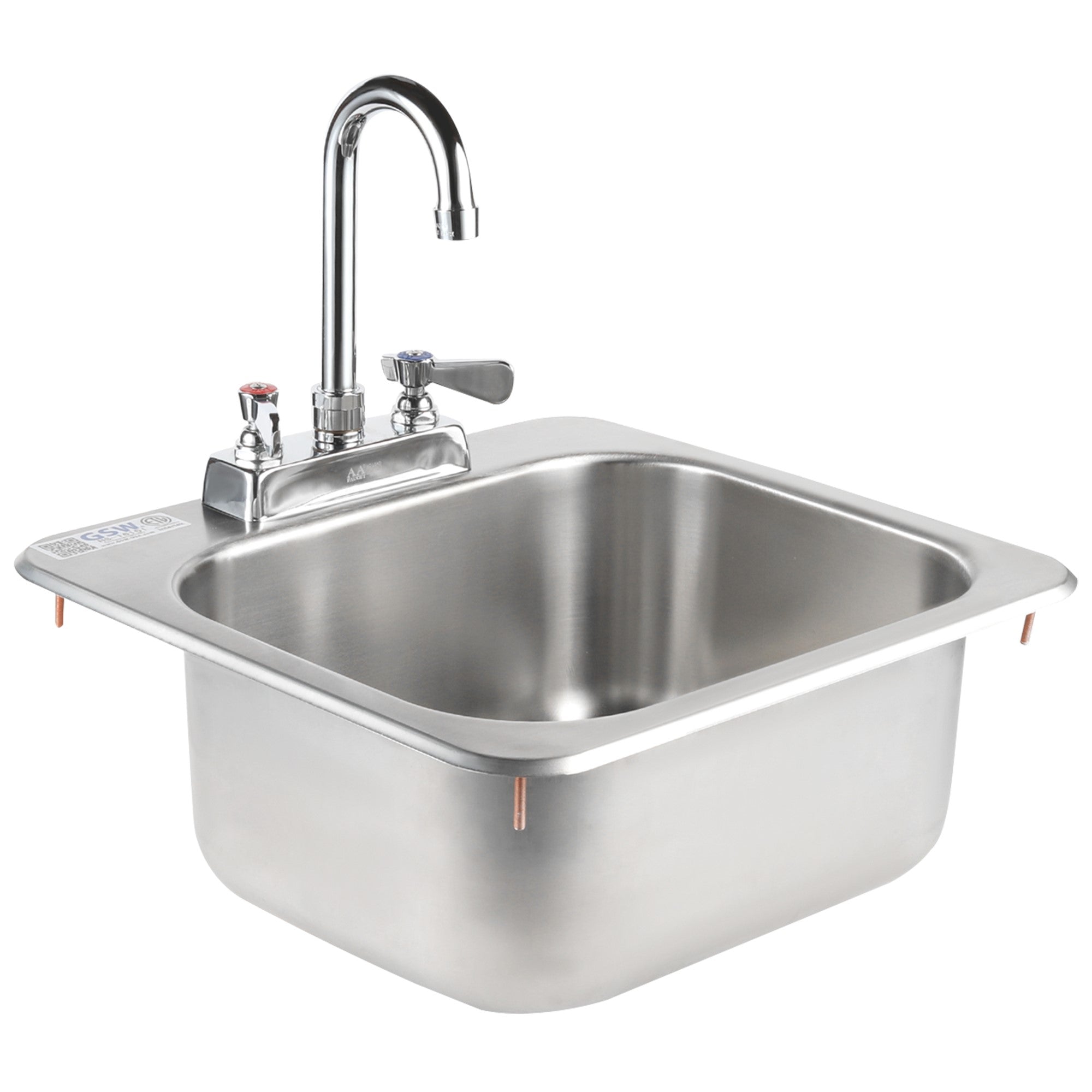 GSW HS-1615I Standard 16" x 15" Commercial Stainless Steel Drop-In Hand Sink with Gooseneck Faucet for Restaurants, Kitchens, Clinics, Bars