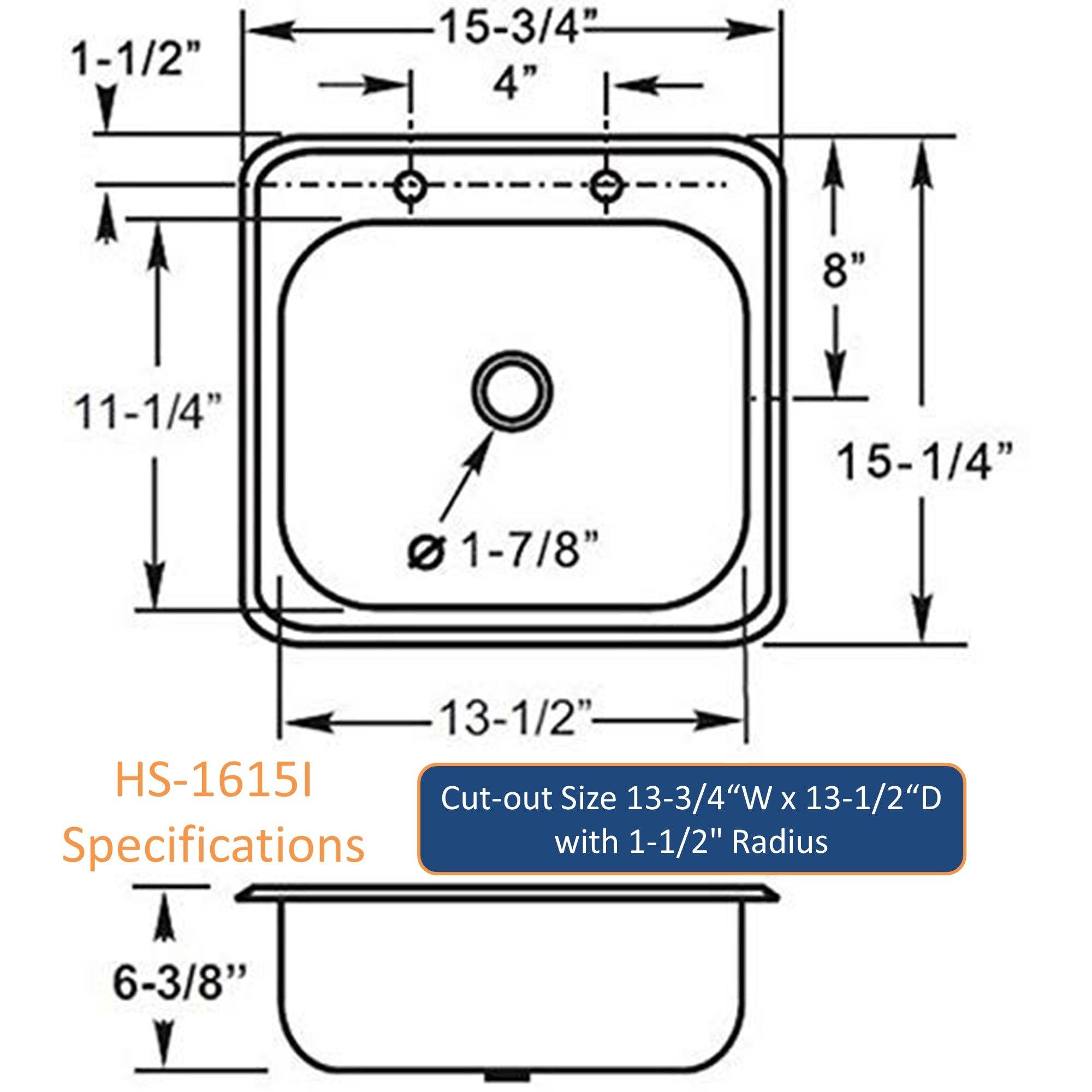 GSW HS-1615I Standard 16" x 15" Commercial Stainless Steel Drop-In Hand Sink with Gooseneck Faucet for Restaurants, Kitchens, Clinics, Bars