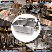 GSW Rectangular Stainless Steel Wall Mount Dipper Well Sink with Faucet for Washing Ice Cream or Coffee Spoons, 10" x 6" x 4"