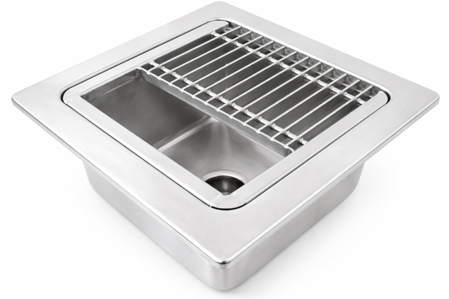 Leyso 12"x12" Type 304 Stainless Steel Floor Sink with 1/2 Top Grate, 6" Deep with 2" Drain for Restaurant, Bar and Commercial