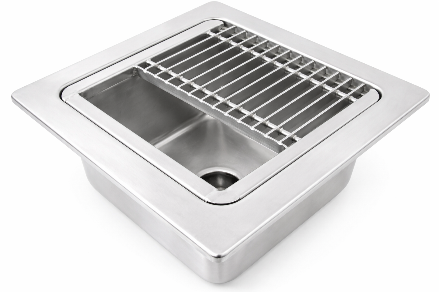 Leyso 12"x12" Type 304 Stainless Steel Floor Sink with 1/2 Top Grate, 6" Deep with 3" Drain for Restaurant, Bar and Commercial