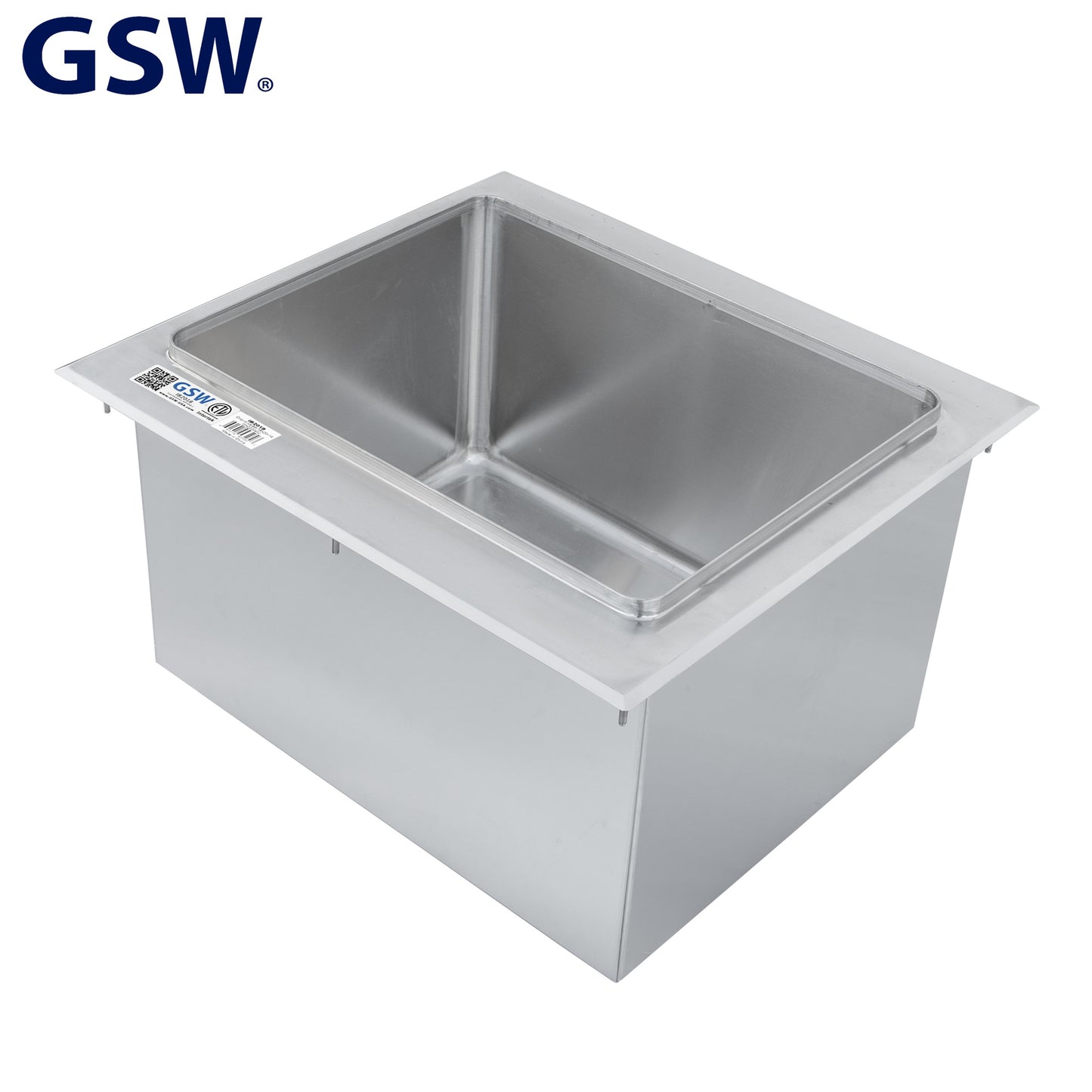 GSW IB2018 Stainless Steel Drop-In Ice Bin 18”D x 20”W x 14”H with Removable Sliding Cover, 9” x 14” Double Walled Ice Bin with 1” NPT Drain, for Storing Ice Cold Wine Beer