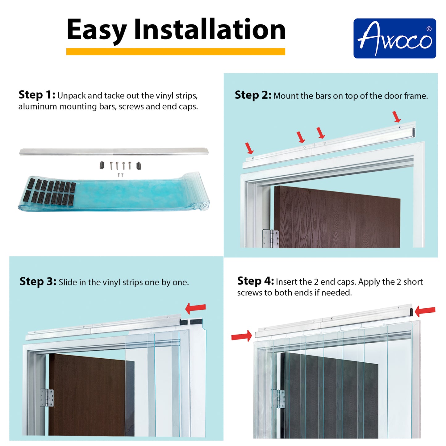 Awoco 42" x 84" Vinyl Strip Climate Control Curtain Kit, Slide-in Strips Perfect for Freezers, Coolers and Warehouse Doors NSF Approved