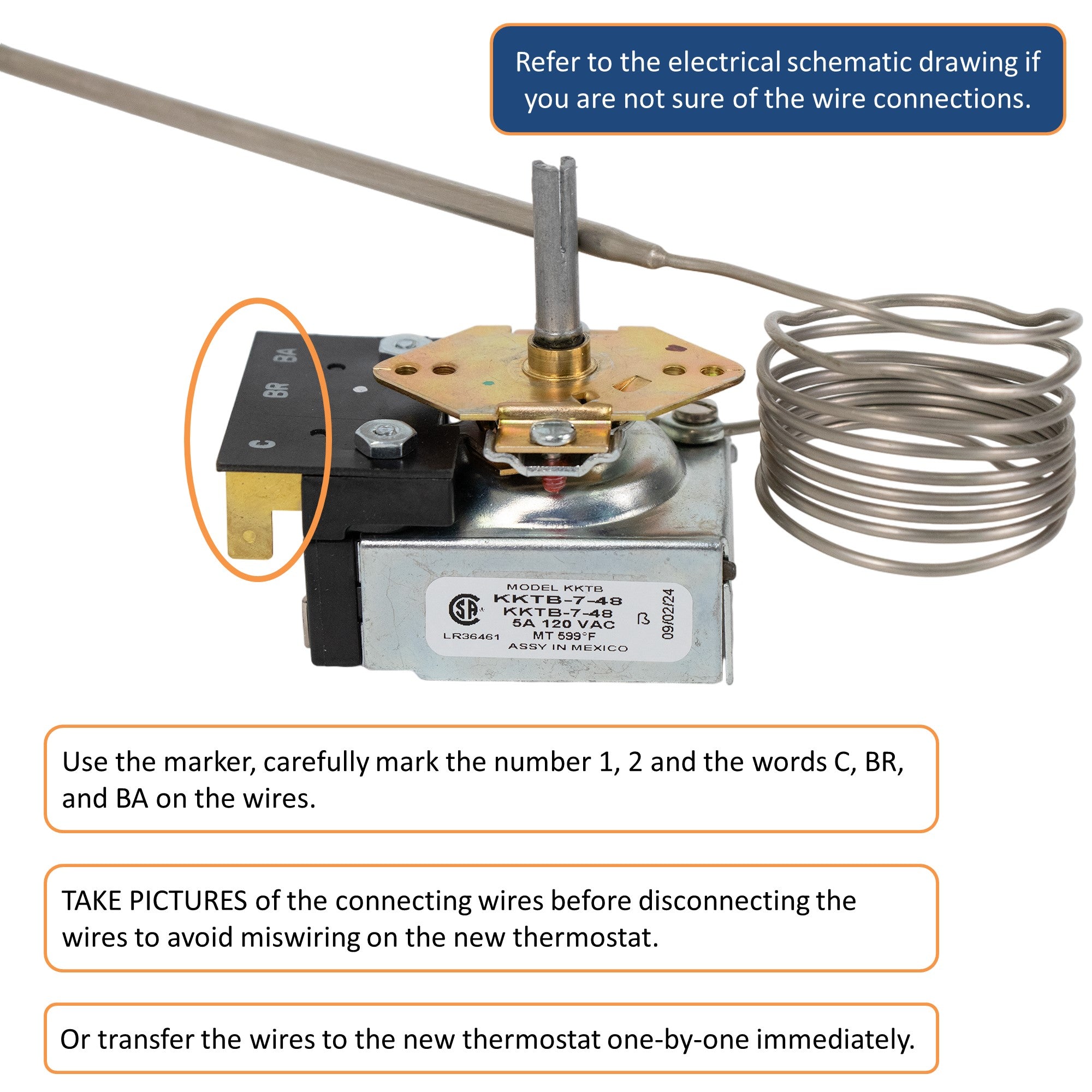 Robertshaw KKTB-7-48 Wolf 714902 815506 Stove Oven Range Thermostat 5A 120 VAC Max Temperature 599°F