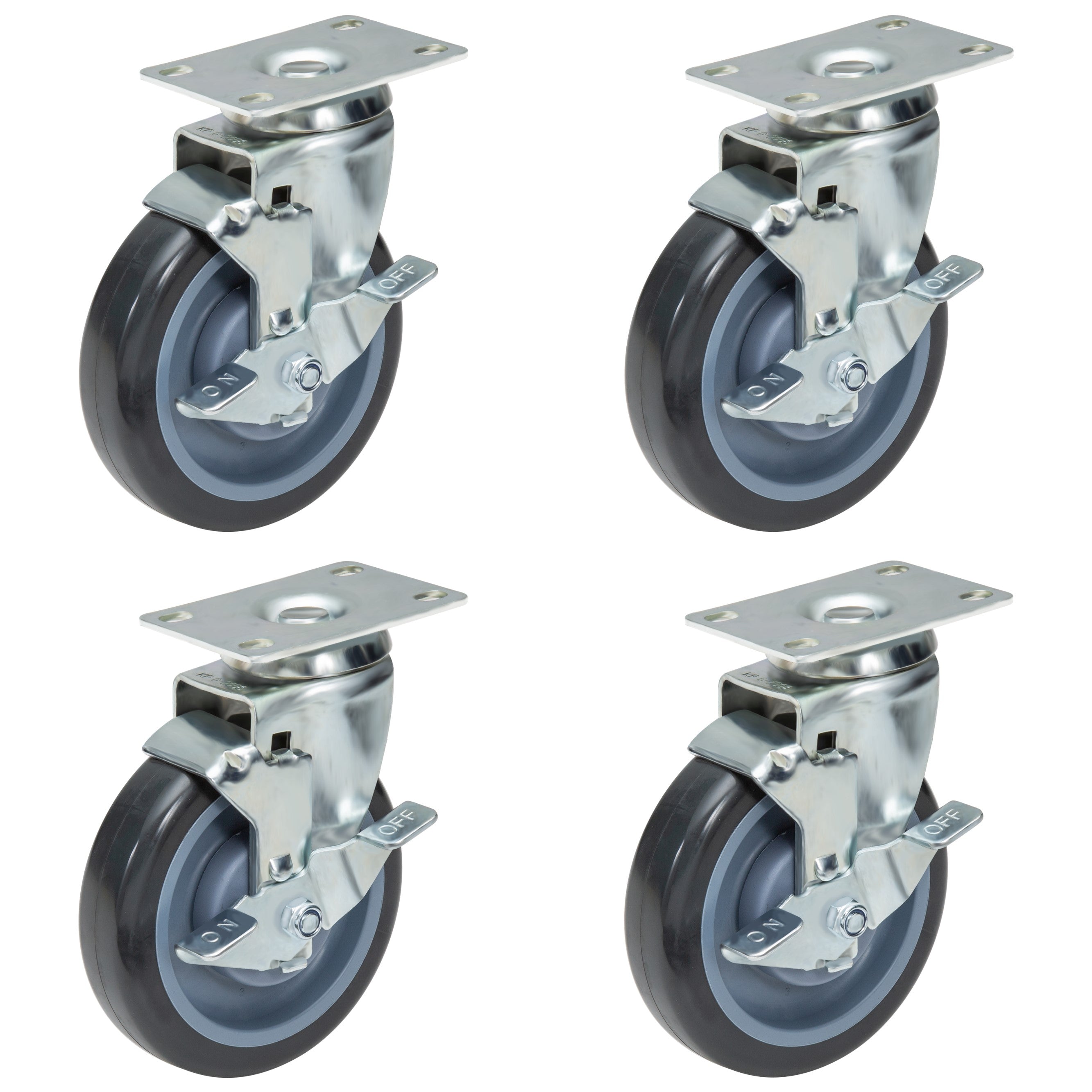 GSW 4" Plate Caster Set of 4, Industrial Casters with Capacity 1320 LBs, Heavy Duty Casters - Use for Inventory Carts, Workbench, Platform Cart (Swivel with Brake)
