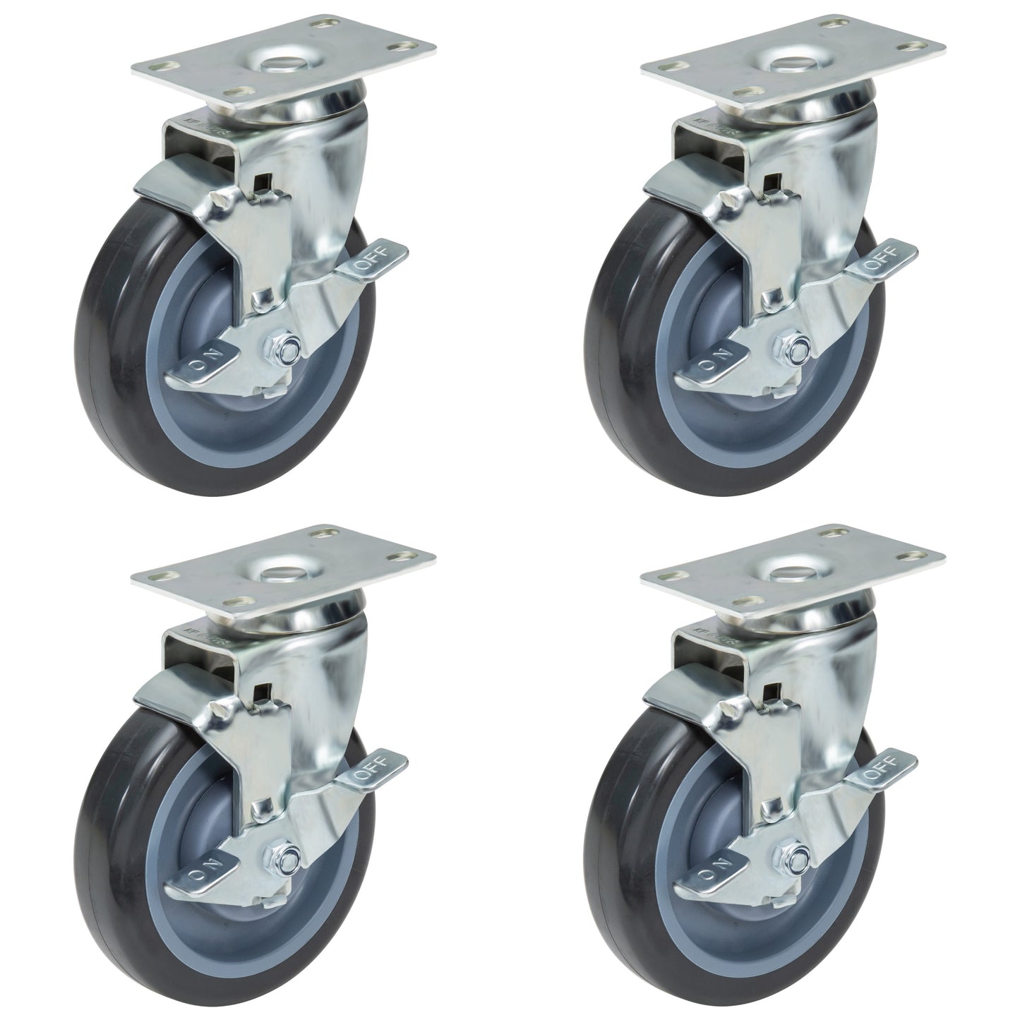 GSW 4" Plate Caster Set of 4, Industrial Casters with Capacity 1320 LBs, Heavy Duty Casters - Use for Inventory Carts, Workbench, Platform Cart (Swivel with Brake)