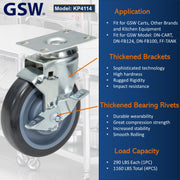 GSW 3" Plate Caster Set of 4, Industrial Casters with Capacity 1160 LBs, Heavy Duty Casters - Use for Inventory Carts, Workbench, Platform Cart (Swivel with Brake)