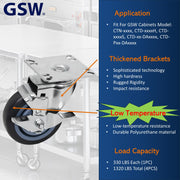 GSW 5" Low Temperature Casters - Plate Casters - Set of 4 Polyurethane Caster with 1320 Lbs Loading Capacity (Swivel with Brake)