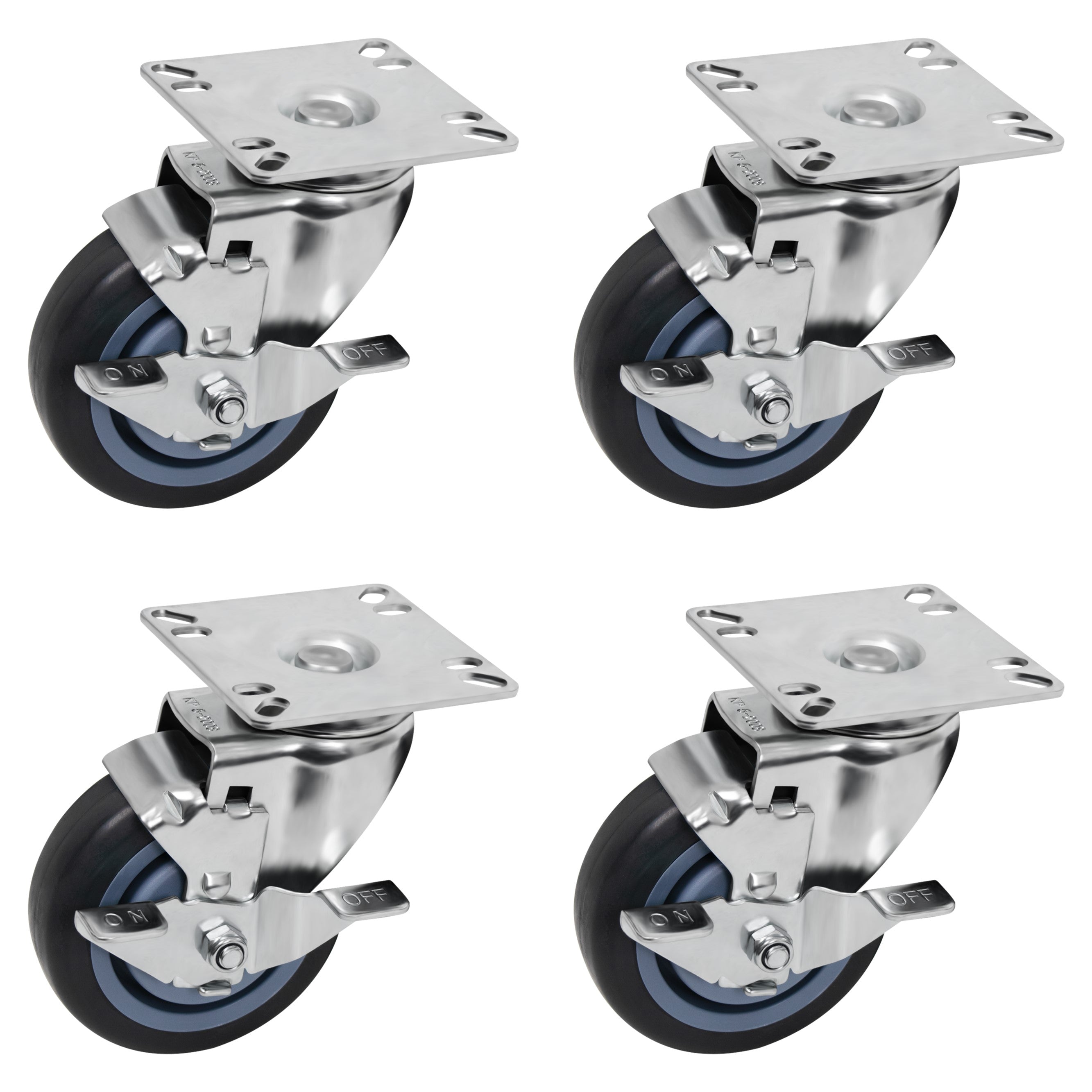 GSW 4" Low Temperature Casters - Plate Casters - Set of 4 Polyurethane Caster with 1320 Lbs Loading Capacity (Swivel with Brake)