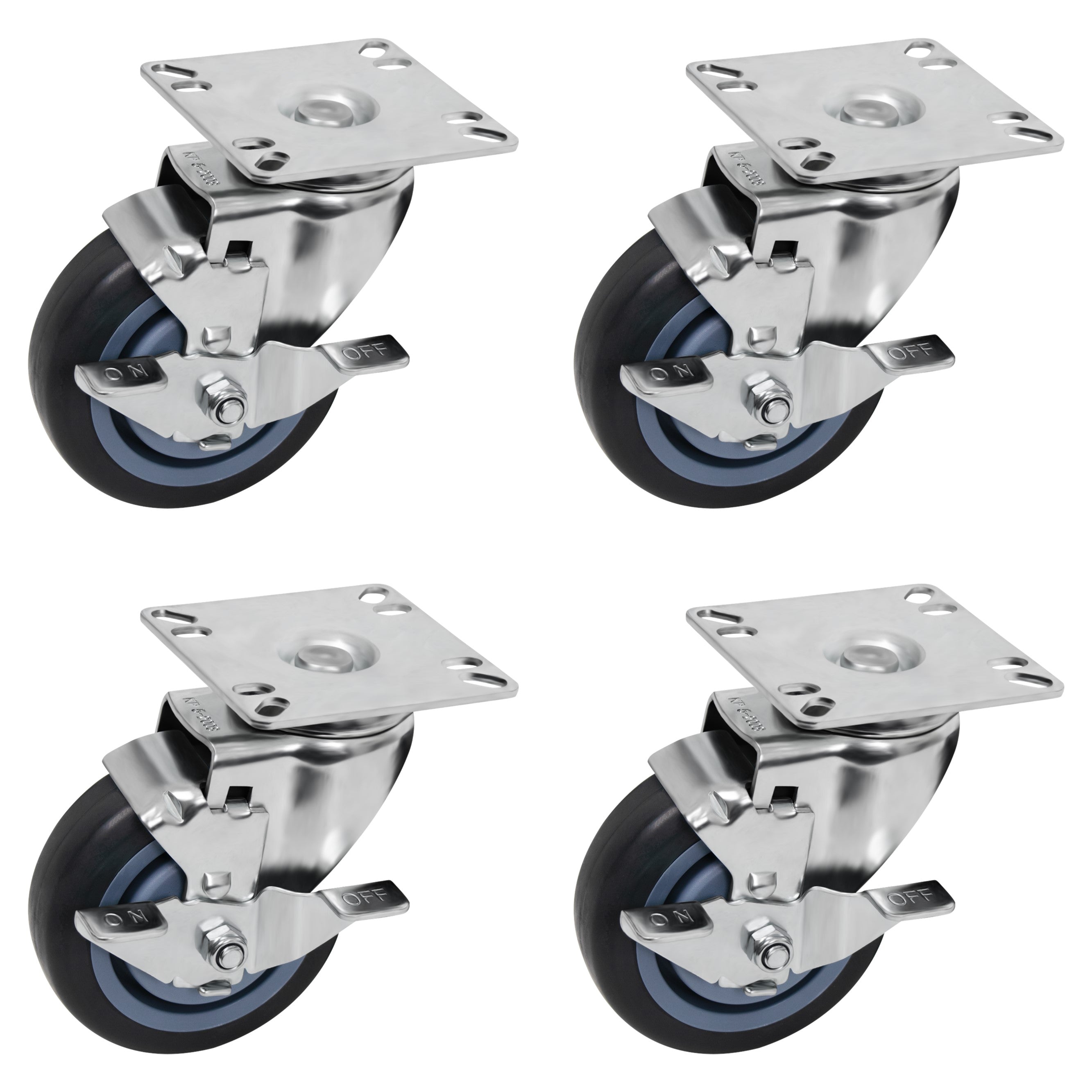 GSW 5" Low Temperature Casters - Plate Casters - Set of 4 Polyurethane Caster with 1320 Lbs Loading Capacity (Swivel with Brake) KP6114U