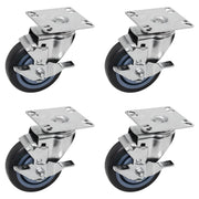 GSW 5" Low Temperature Casters - Plate Casters - Set of 4 Polyurethane Caster with 1320 Lbs Loading Capacity (Swivel with Brake)