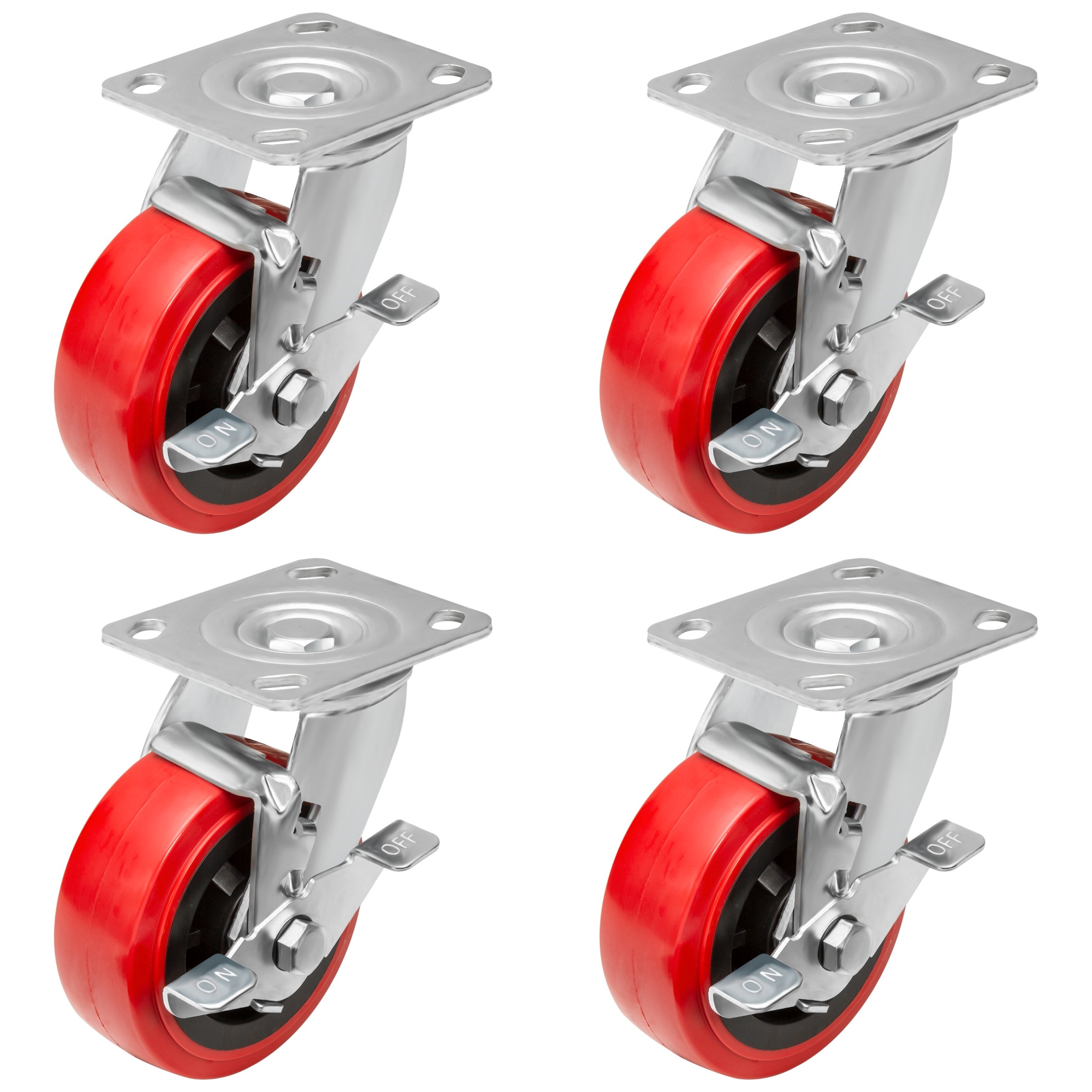 GSW 5" Industrial Casters - Heavy Duty Casters, Set of 4 Plate Casters with Loading Capacity of 2400 Lbs, Use for Heavy Equipment, Carts, and Workbench (4 Brakes)